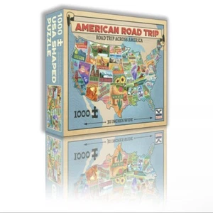 TDC Games American Road Trip Jigsaw Puzzle, America Shaped, 1000 pieces, 31 in. - Picture 1 of 9