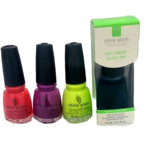 NEW! China glaze nail polish set. RED, GREEN, Neon Colors. Quick Dry Top Coat - Picture 1 of 4