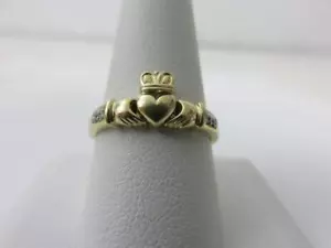 Claddagh Eternity Ring 14K Gelbgold Diamant Akzente mit Box Irland Größe 10 - Bild 1 von 15