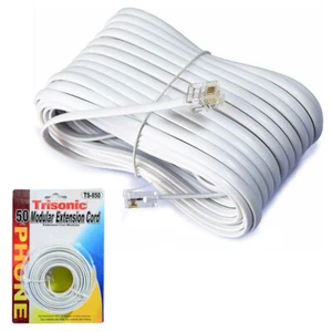 50 FT Feet 4C Modular Telephone Extension Phone Cord Cable Line Wire White New - Zdjęcie 1 z 1