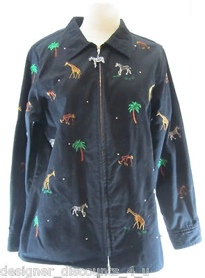 NEW QUACKER FACTORY Black embroidered safari animals zip blazer JACKET SIZE SZ M - Image 1 of 4