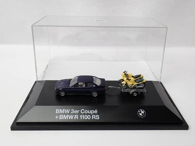 HERPA BMW SERIE 3 CUPÉ CON 2 MOTOCICLETAS BMW R 1100 RS EN REMOLQUE ¡¡MUY BONITO!!! Foto 1 de 4