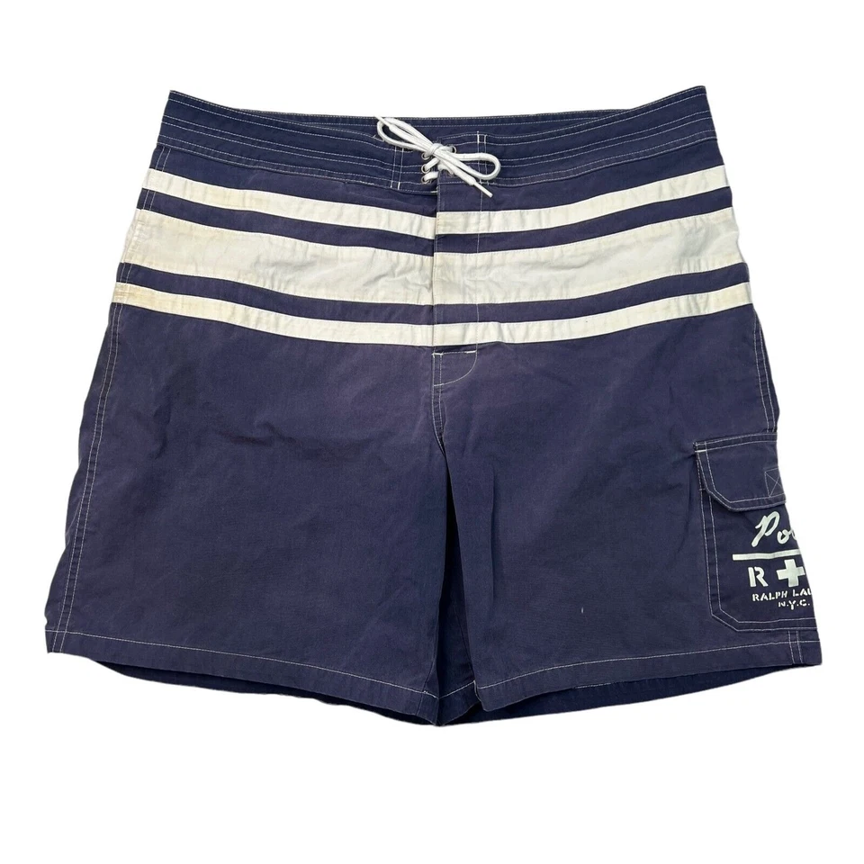 Polo Ralph Lauren Para Hombres De Colección Baúl de Natación a Rayas Board Shorts Azul Marino Blanco 38 Foto 1 de 4