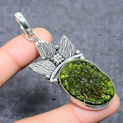 Ювелирный кулон из серебра 925 пробы ручной работы с молдавитом кварцем 2,76 дюйма T60 - Изображение 1 из 3