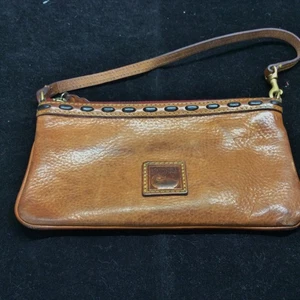 Dooney & Bourke Pebble Grain Leather Brown Wristlet Large Needs Cleaned - Picture 1 of 7