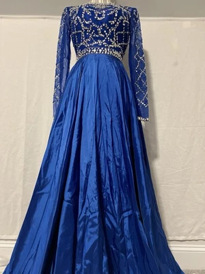 Stunning Royal Blue Formal Gown Handmade Beaded Size 2 Weddings Galas Pageants - Image 1 of 4