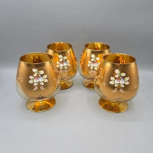 Vintage 4er Set Murano Glas Venezianisch Gold Floral Handbemalt Schnaps Gläser - Bild 1 von 16
