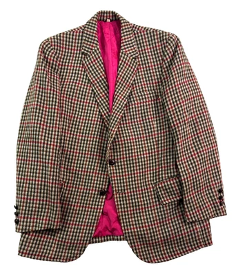 vtg 70s Red Multi Color Plaid Tweed 44R Blazer Jacket Sport Suit Coat Heavy Wool - Image 1 of 4