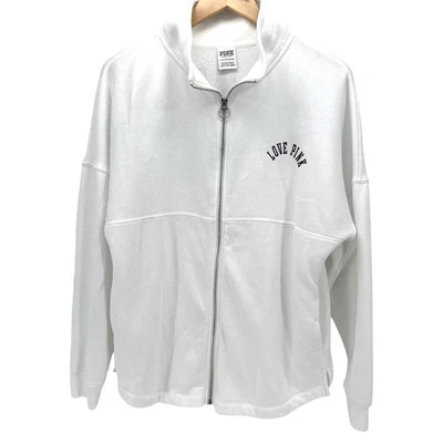 Chaqueta ROSA Victorias Secret para mujer XS blanca floral deletreada cremallera completa de gran tamaño Foto 1 de 4