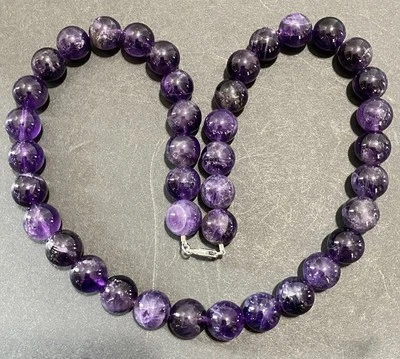 Vintage 925 Sterling Silver Amethyst Purple Gemstone Beaded Necklace - Image 1 of 4