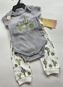MONICA + ANDY Organic Cotton Baby First Moves 2 Piece Set Desert Cactus 0-3M NWT - Picture 1 of 9