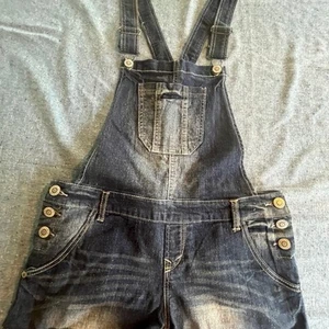 Wallflower women’s bib overalls shorts medium blue denim - Picture 1 of 7