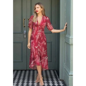 Hope & Ivy The Melody May Button Front Midi Tea Dress Bird Print Size S-M Fairy - Picture 1 of 15