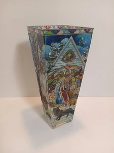 10" Amia Vase Weihnachten Krippe Winterszene handbemalt Buntglas schön! - Bild 1 von 21