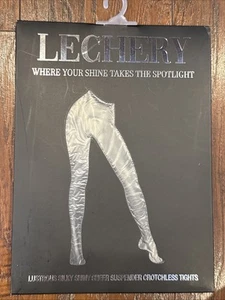LECHERY LUSTROUS SILKY SHINY SHEER SUSPENDER CROTCHLESS PANTYHOSE TIGHTS S/M - Picture 1 of 3