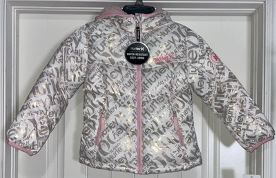 Casaco acolchoado de inverno Hurley para meninas jovens branco/rosa cintilante tamanho 5 - Imagem 1 de 4