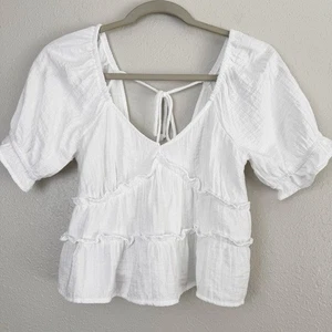 Kirious Crop Top weiß hinten offen Puffärmel S - Bild 1 von 9