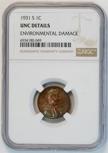 1931 S Lincoln Wheat Small Cent UNC DETAILS NGC 1C - Picture 1 of 5
