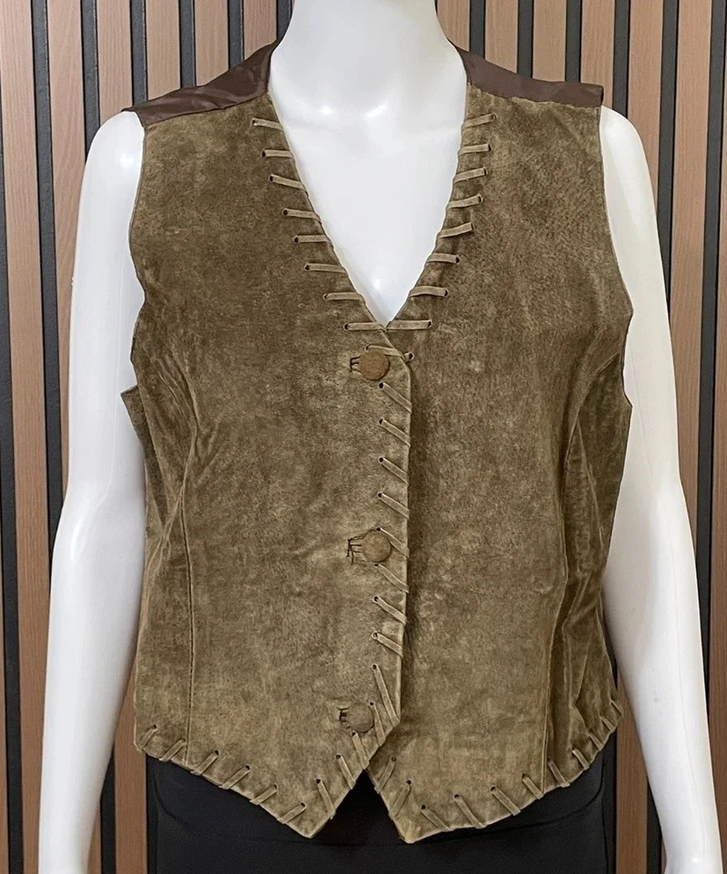 Chaleco Haband Para Mujer M Marrón Cuero Motociclista Vaquera Occidental Cómodo Hippie De Colección Foto 1 de 4
