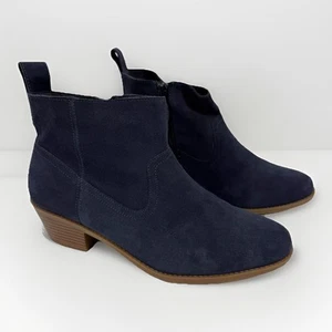 VIONIC Womens VERA Blue Suede Ankle Booties Sz 9 Block Heel *Needs Insert, Read - Picture 1 of 15