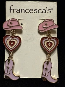 Francesca’s Pink Western Boots, Heart And Cowgirl Hat Earrings (Lot# 459) - Picture 1 of 4