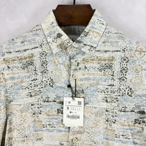 Zara Shirt Mens Small Relaxed Linen Long Sleeve Aztec Southwestern Button Up NWT - Picture 1 of 10