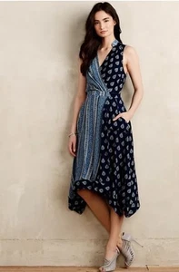 Anthropologie Maeve Blue Eclipse Midi Dress - Paisley Handkerchief Print Size 6 - Picture 1 of 6