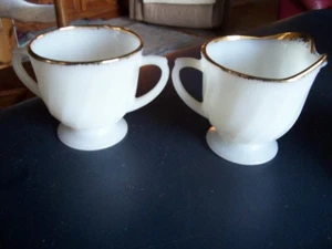 Fire King Golden Anniversart Swirl sugar and creamer - Picture 1 of 2