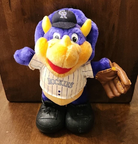 Colorado Rockies Dinger Dinosaur Plush Mascot 11" purple Russ Baseball hat mitt Cover