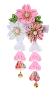 C-115-3 Rosa Weiß Sakura Stoff Blumen Haarclip Spange Japan Geisha Kimono - Bild 1 von 5