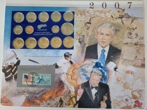 2007 USA NON CIRCOLATA COIN MINT SET CON FRANCOBOLLI SU 2 PANNELLI DESCRIZIONE #U343 - Foto 1 di 10