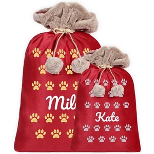 Saco de Terciopelo Rojo Personalizado con Diseño de Pata Perfecto Regalo de Navidad para Niños - Imagen 1 de 7