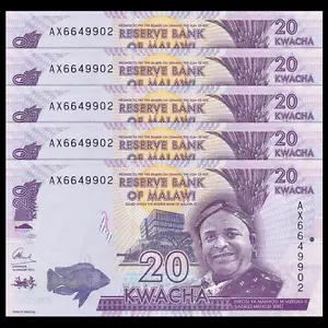 Lot 5 PCS, Malawi 20 Kwacha, 2015-2019, P-New 63, UNC - Picture 1 of 2