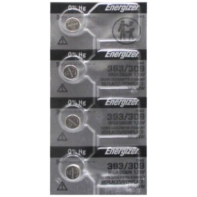 4 Pcs 393 Energizer Watch Batteries SR754SW 393 / 309 SR48W Foto 1 de 2