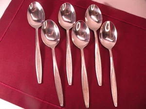 Set Of 6 Place Oval Soup Spoons Royalton Antigua Silver Stainless Steel 7 1/4" B - Picture 1 of 6