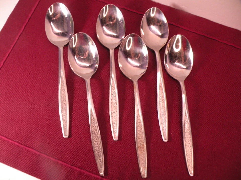 Set Of 6 Place Oval Soup Spoons Royalton Antigua Silver Stainless Steel 7 1/4" B - Image 1 of 4