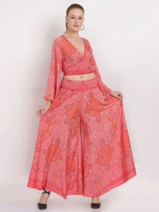 Women's Printed Two Piece Deep V Neck Wrap Top & Wide Leg Pant Set - Mix 10 pcs - Imagen 1 de 14