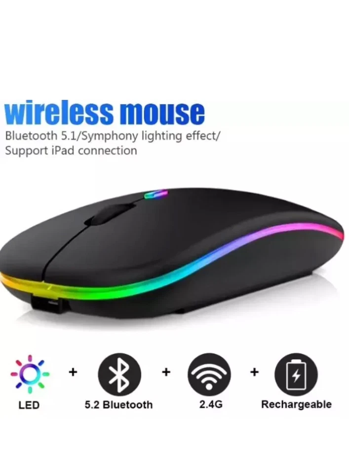Slim Silent Rechargeable Wireless Mouse RGB LED USB Mice MacBook Laptop PC UK - Image 1 of 4