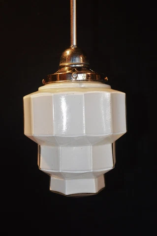 Vintage art deco skyscraper geometric opaline pendant light original C-1920s Cover