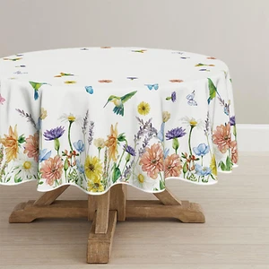 Horaldaily Spring Tablecloth 70×70 Inch Round, Floral Flowers Butterfly Birds Wa - Picture 1 of 12