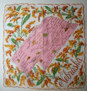 Nebraska State Map vintage Handkerchief Hanky pink - Picture 1 of 1