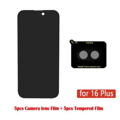 5Pcs Privacy Tempered Film With Lens Film For iPhone 16/16 Pro Max/16Pro/16Plus - Image 1 of 4
