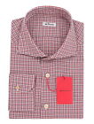 Kiton Burgundy Red Plaid Cotton Shirt - Slim - 16.5/42 - (KT12122314)