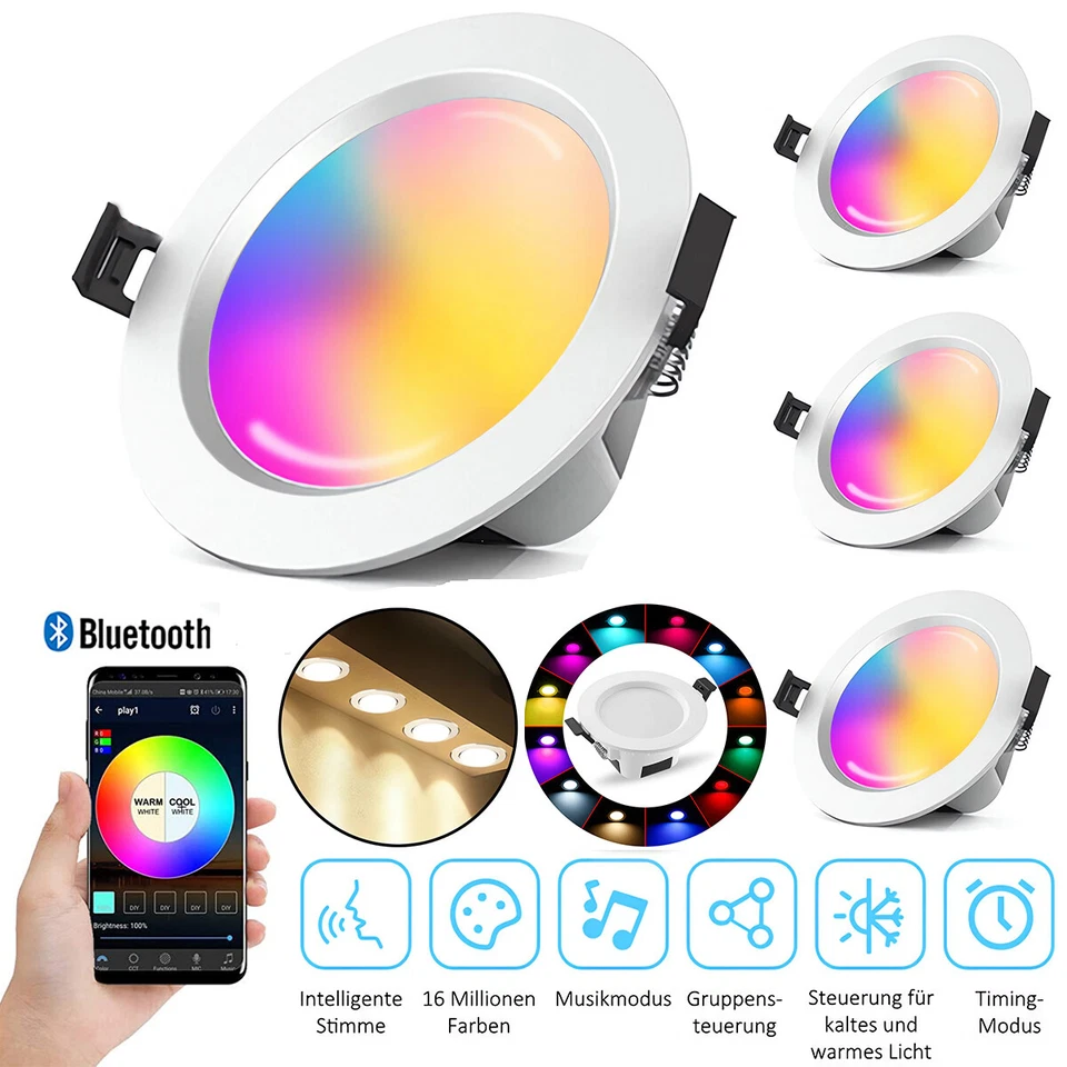 5W 9W LED Einbaustrahler Bluetooth RGB+WW+CW Einbauleuchte Decken Sports Dimmbar - Bild 1 von 4