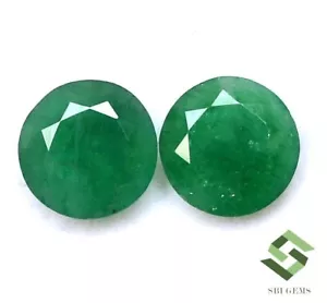 8 mm Certified Natural Emerald Round Cut Pair 3.48 CTS Faceted Loose Gemstones - Picture 1 of 6