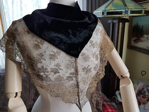 GORGEOUS Art Deco METALLIC Lace and Silk Velvet Scarf Wrap,Flapper Accessory - Picture 1 of 9