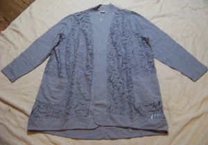 Logo by Lori Goldstein Open Front Cover-Up w/ Lace Detail - 3X - NEW - Gray/Blue - Picture 1 of 11