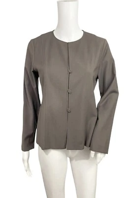 Chaqueta Eileen Fisher Pequeña Marrón Lana Viscosa Cuello Dividido Botón Delantero Foto 1 de 4