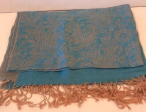 Pashmina Green & Gold Scarf/Shawl Vintage - Picture 1 of 3