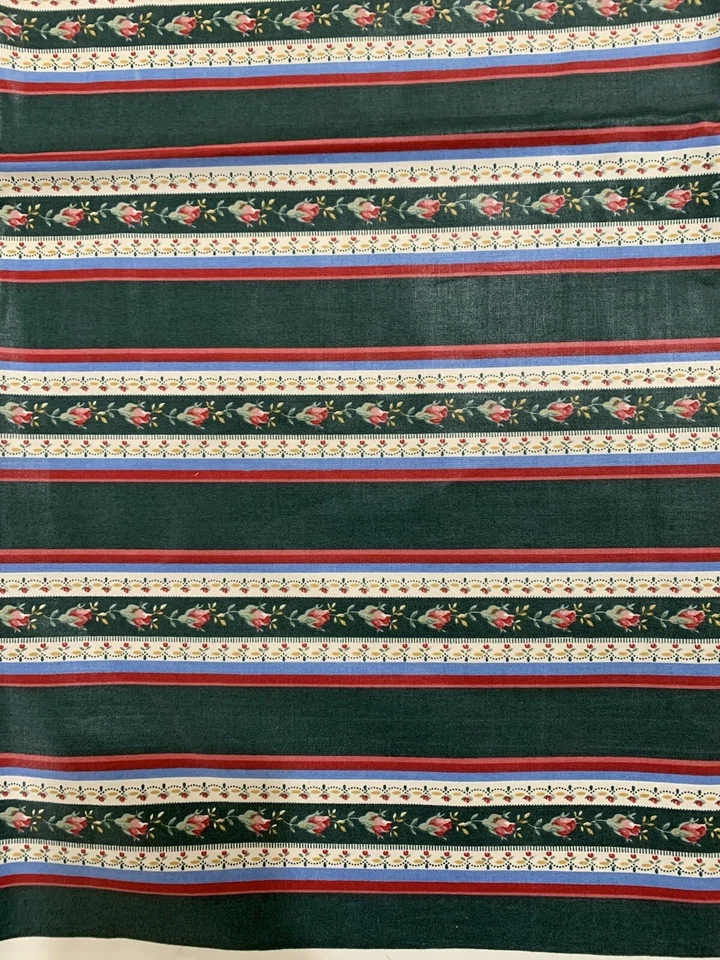 Vintage Joan Kessler Concord Fabric Roses Floral Flowers Stripped 55-3/4”x81” - Image 1 of 4